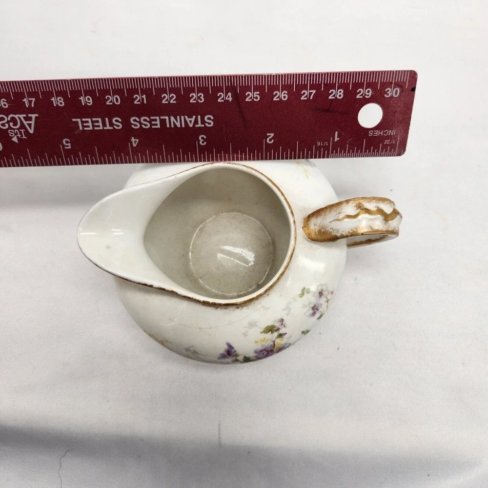 Antique LS&S Limoges‎ France Floral Pink Floral Creamer w/ Gold Edge